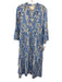 Sail To Sable Size L Blue & White Linen Blend V Neck Floral Print Maxi Dress Blue & White / L