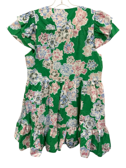 Tanya Taylor Size M Green & Multi Cotton V Neck Floral Mini Sleeveless Dress Green & Multi / M