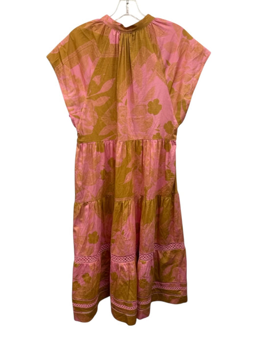 Alden Adair Size L Pink & Yellow Cotton Blend V Neck Sleeveless Pockets Dress Pink & Yellow / L