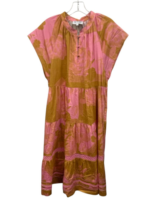 Alden Adair Size L Pink & Yellow Cotton Blend V Neck Sleeveless Pockets Dress Pink & Yellow / L