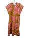 Alden Adair Size L Pink & Yellow Cotton Blend V Neck Sleeveless Pockets Dress Pink & Yellow / L
