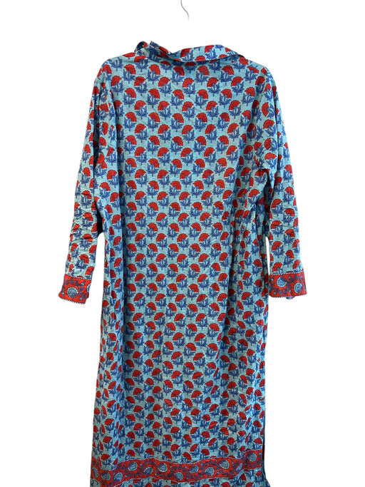Livro Size Large Blue & Red Cotton Floral Collared V Neck Pockets Dress Blue & Red / Large