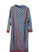 Livro Size Large Blue & Red Cotton Floral Collared V Neck Pockets Dress Blue & Red / Large