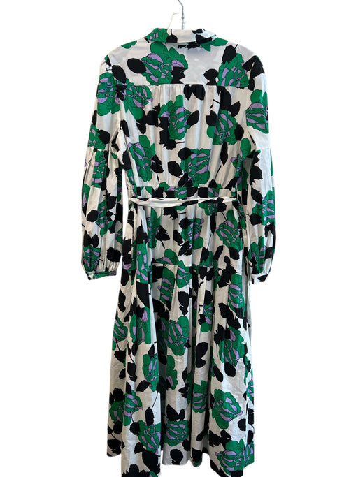 Diane Von Furstenberg Size Large Green, Black & White Cotton Long Sleeve Dress Green, Black & White / Large