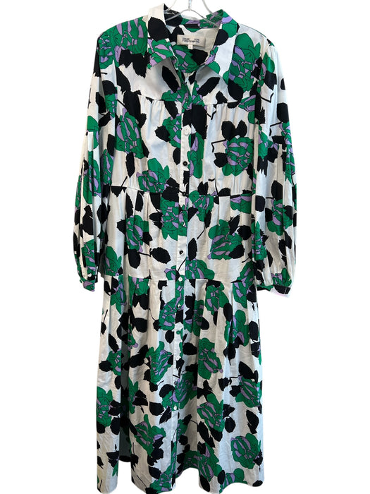 Diane Von Furstenberg Size Large Green, Black & White Cotton Long Sleeve Dress Green, Black & White / Large