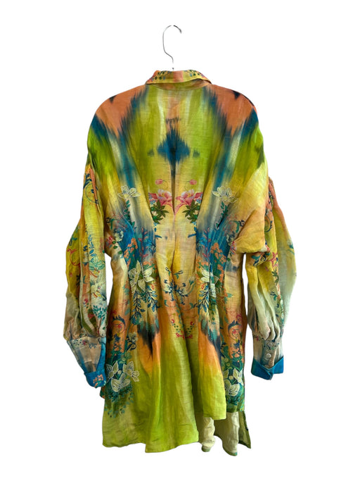 La Fuori Size Large Yellow, Orange & Multi Silk & Cotton Floral Collar Dress Yellow, Orange & Multi / Large
