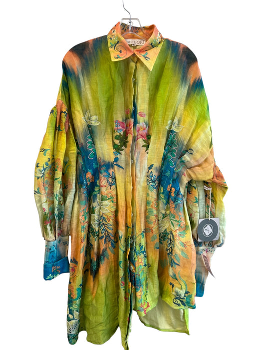 La Fuori Size Large Yellow, Orange & Multi Silk & Cotton Floral Collar Dress Yellow, Orange & Multi / Large