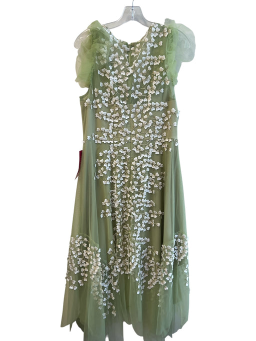 Alex Marie Size 14 Green & White Nylon Sleeveless Ruffles V Neck Back Zip Gown Green & White / 14