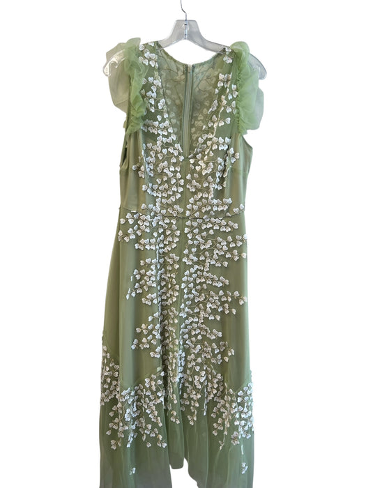 Alex Marie Size 14 Green & White Nylon Sleeveless Ruffles V Neck Back Zip Gown Green & White / 14
