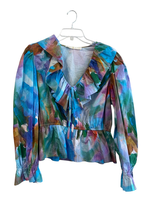 Marie Oliver Size Est L Blue & Multi Cotton Tie Dye Long Sleeve V Neck Top Blue & Multi / Est L