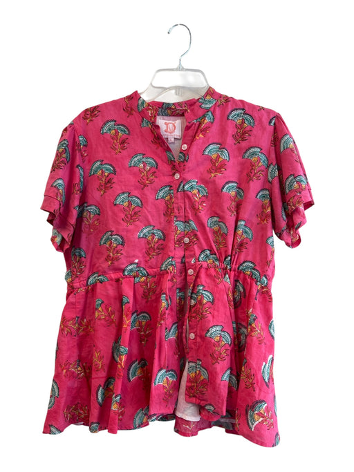 Victoria Dunn Size Large Pink & Multi Cotton Short Sleeve Button Down Top Pink & Multi / Large