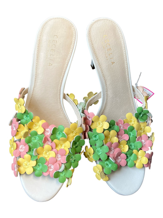 Cecelia Shoe Size 8.5 White & Multi Leather Almond Toe Open Toe Flowers Shoes White & Multi / 8.5