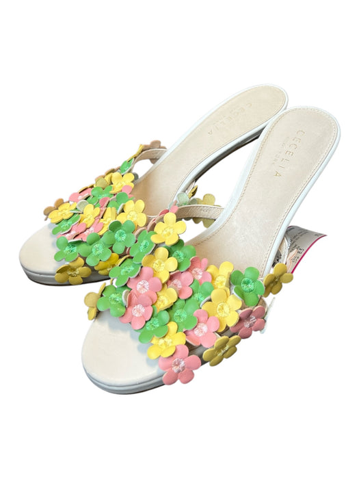 Cecelia Shoe Size 8.5 White & Multi Leather Almond Toe Open Toe Flowers Shoes White & Multi / 8.5