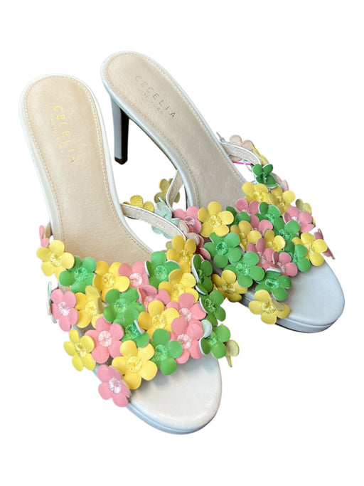 Cecelia Shoe Size 8.5 White & Multi Leather Almond Toe Open Toe Flowers Shoes White & Multi / 8.5