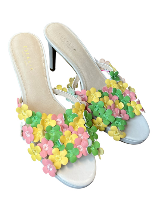 Cecelia Shoe Size 8.5 White & Multi Leather Almond Toe Open Toe Flowers Shoes White & Multi / 8.5