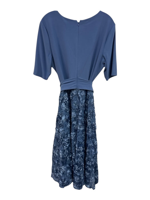 Alex Evenings Size 14 Blue Polyester Blend Short Sleeve V Neck Lace Floral Dress Blue / 14