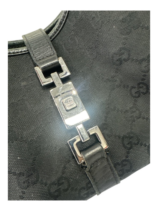 Gucci Black Canvas Monogram 2 handles silver hardware Bag Black / M