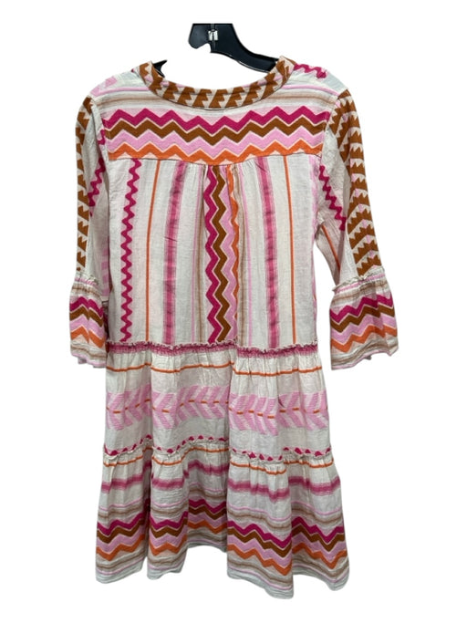 Devotion Twins Size 12/14 Cream, Pink, Orange & Brown Cotton 3/4 Sleeve Dress Cream, Pink, Orange & Brown / 12/14