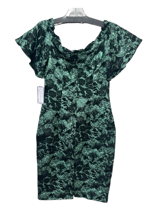 Theia Size 4 Green & Black Acetate Blend Off Shoulder Metalic Threading Dress Green & Black / 4