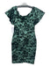 Theia Size 4 Green & Black Acetate Blend Off Shoulder Metalic Threading Dress Green & Black / 4