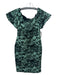 Theia Size 4 Green & Black Acetate Blend Off Shoulder Metalic Threading Dress Green & Black / 4