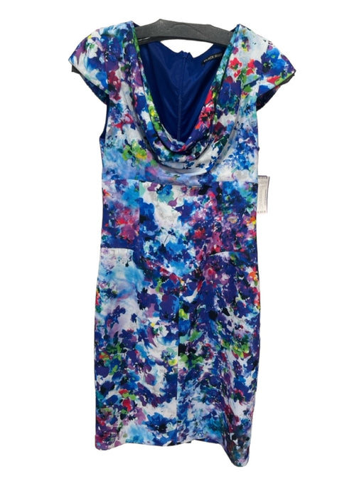 Black Halo Size 4 Blue & Multi Polyamide Blend Cap Sleeve Abstract Floral Dress Blue & Multi / 4