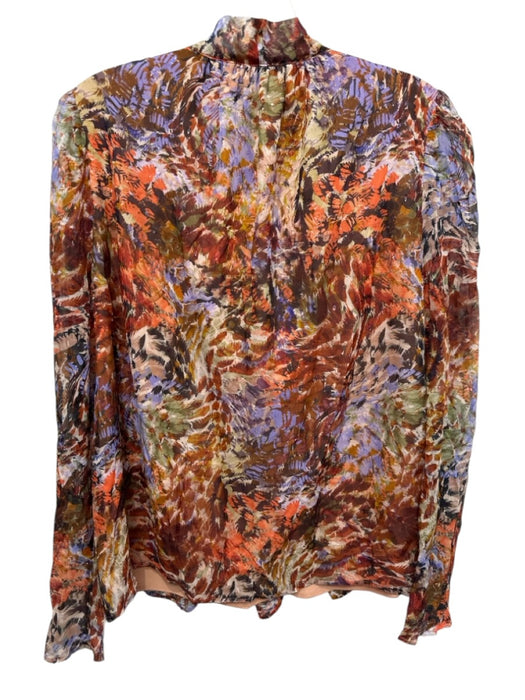 Marie Oliver Size Medium Blue, Orange, Green Silk Blend Long Sleeve Floral Top Blue, Orange, Green / Medium