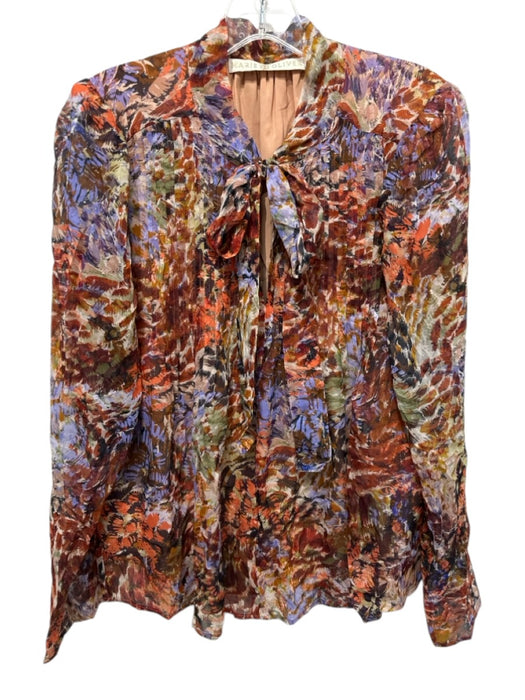 Marie Oliver Size Medium Blue, Orange, Green Silk Blend Long Sleeve Floral Top Blue, Orange, Green / Medium