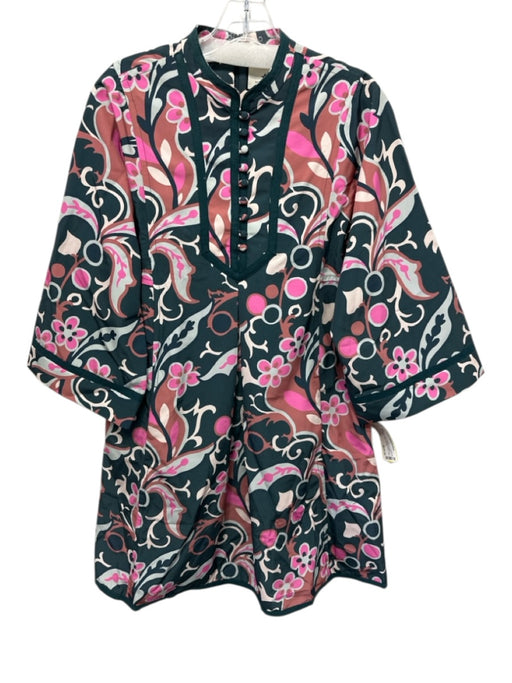 Tuckernuck Size Medium Green, Pink, Cream Polyester Long Sleeve Floral Dress Green, Pink, Cream / Medium