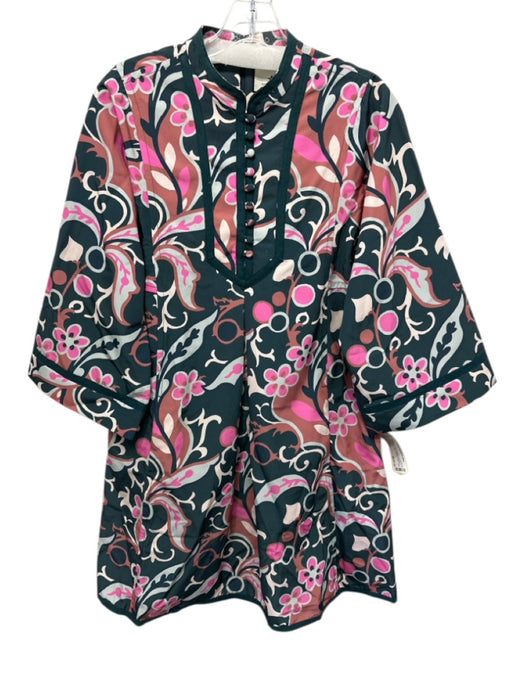 Tuckernuck Size Medium Green, Pink, Cream Polyester Long Sleeve Floral Dress Green, Pink, Cream / Medium