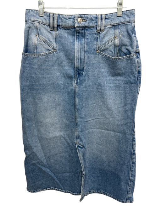 Isabel Marant Size 42 Light Wash Cotton Denim High Rise Whiskering Pockets Skirt Light Wash / 42