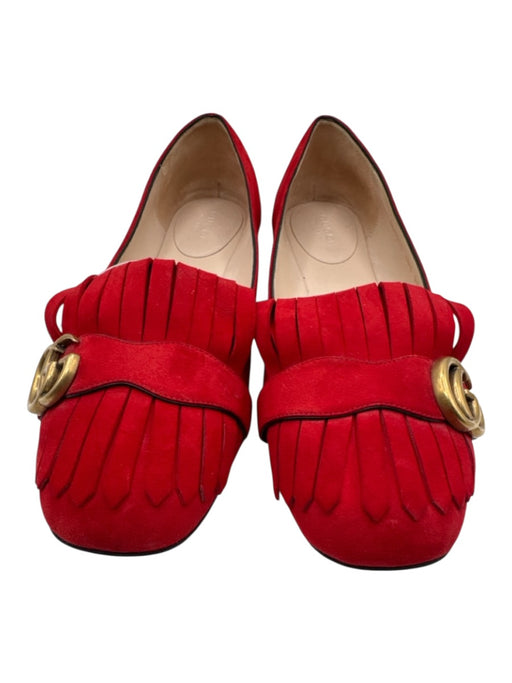 Gucci Shoe Size 40.5 Red Leather Suede Square Toe Fringe Double G's Flats Red / 40.5