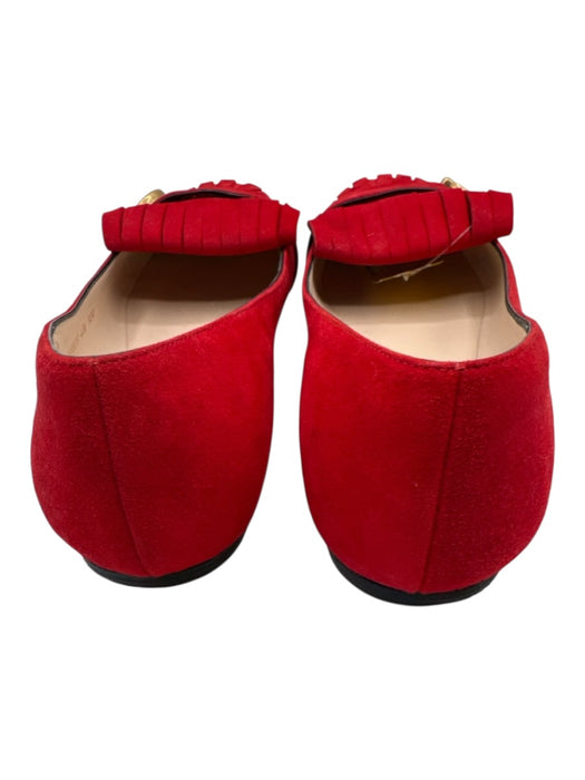 Gucci Shoe Size 40.5 Red Leather Suede Square Toe Fringe Double G's Flats Red / 40.5