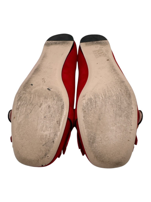 Gucci Shoe Size 40.5 Red Leather Suede Square Toe Fringe Double G's Flats Red / 40.5