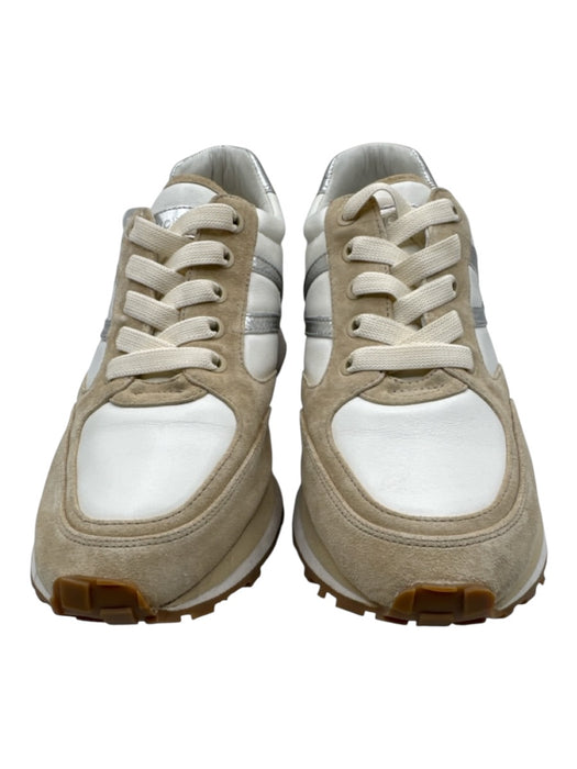 Veronica Beard Shoe Size 10.5 White, Beige, Silver Leather Upper Sneakers White, Beige, Silver / 10.5