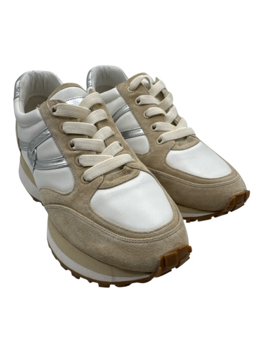 Veronica Beard Shoe Size 10.5 White, Beige, Silver Leather Upper Sneakers White, Beige, Silver / 10.5