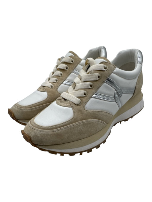 Veronica Beard Shoe Size 10.5 White, Beige, Silver Leather Upper Sneakers White, Beige, Silver / 10.5