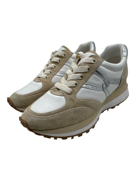 Veronica Beard Shoe Size 10.5 White, Beige, Silver Leather Upper Sneakers White, Beige, Silver / 10.5