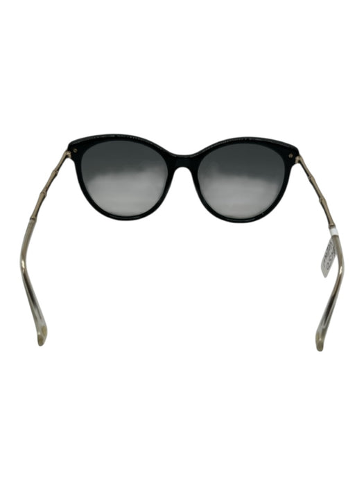 Gucci Black & Gold Acetate Cat Eye Bamboo Detail Gold Hardware Sunglasses Black & Gold