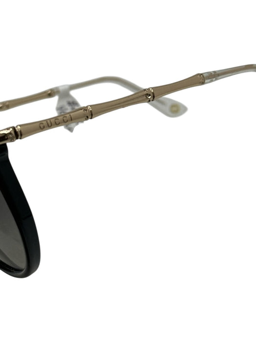 Gucci Black & Gold Acetate Cat Eye Bamboo Detail Gold Hardware Sunglasses Black & Gold