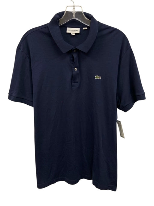 Lacoste Size XL Navy Blue Cotton Short Sleeve Logo Polo Collar Top Navy Blue / XL
