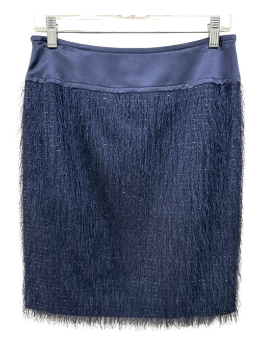 Worth Size 4 Blue & Silver Silk Wide Waist Band Fringe Silver Thread Skirt Blue & Silver / 4