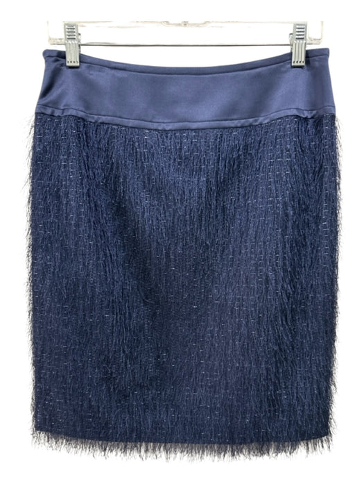 Worth Size 4 Blue & Silver Silk Wide Waist Band Fringe Silver Thread Skirt Blue & Silver / 4