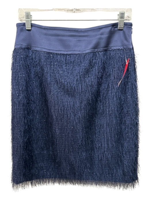 Worth Size 4 Blue & Silver Silk Wide Waist Band Fringe Silver Thread Skirt Blue & Silver / 4