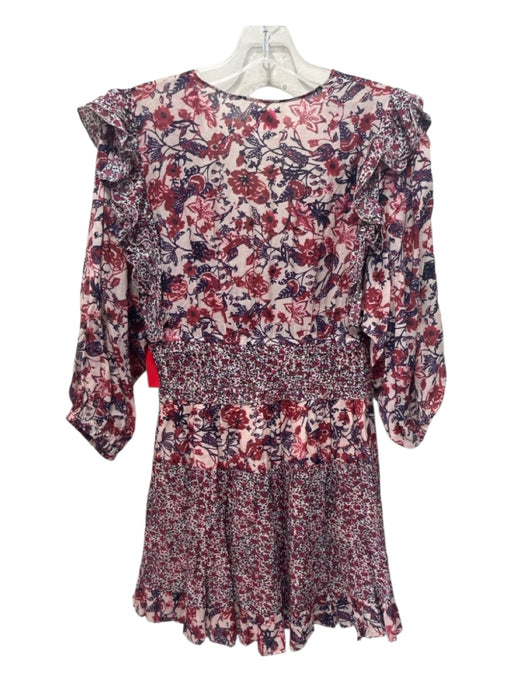 Saylor Size S Red, Blue & White Viscose 1/2 Balloon Sleeve Floral V Neck Dress Red, Blue & White / S