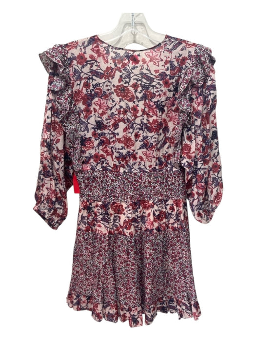 Saylor Size S Red, Blue & White Viscose 1/2 Balloon Sleeve Floral V Neck Dress Red, Blue & White / S