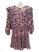 Saylor Size S Red, Blue & White Viscose 1/2 Balloon Sleeve Floral V Neck Dress Red, Blue & White / S