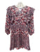 Saylor Size S Red, Blue & White Viscose 1/2 Balloon Sleeve Floral V Neck Dress Red, Blue & White / S
