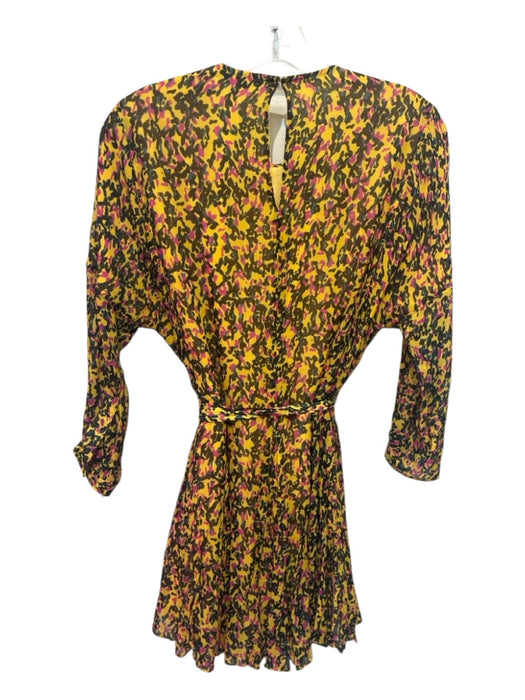 Derek Lam Size 0 Yellow, Black & Pink Viscose Long Sleeve Spotted Paneled Dress Yellow, Black & Pink / 0