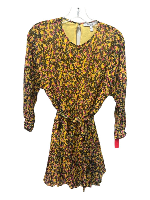 Derek Lam Size 0 Yellow, Black & Pink Viscose Long Sleeve Spotted Paneled Dress Yellow, Black & Pink / 0
